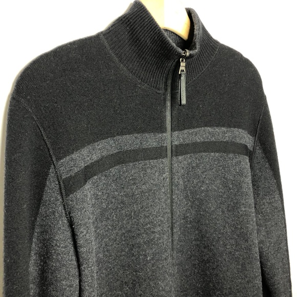 PRADA Zip Sweater Jacket Reversible 2-in-1 High Neck Wool Black Grey Men's L XL - Picture 3 of 7